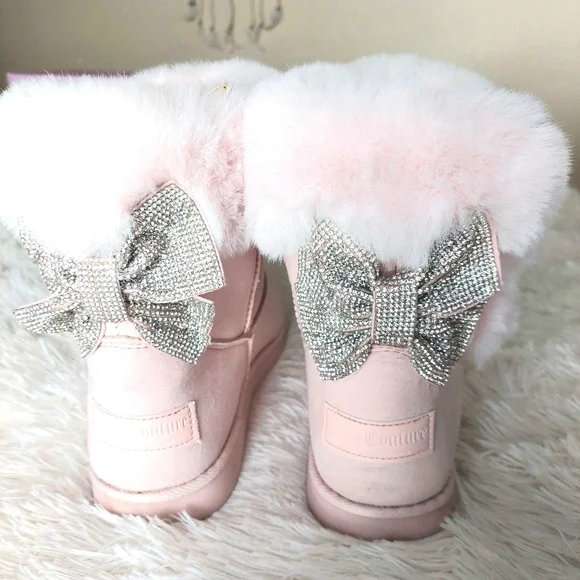 Juicy Couture "Krazey Kute" Pink Faux Suede Booties With Pink Fur Trim Size 8 - Picture 2 of 6